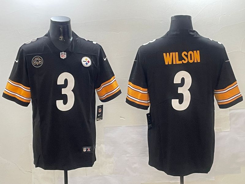 Men Pittsburgh Steelers #3 Wilson Black Second generation 2024 Nike Limited NFL Jersey style 01042